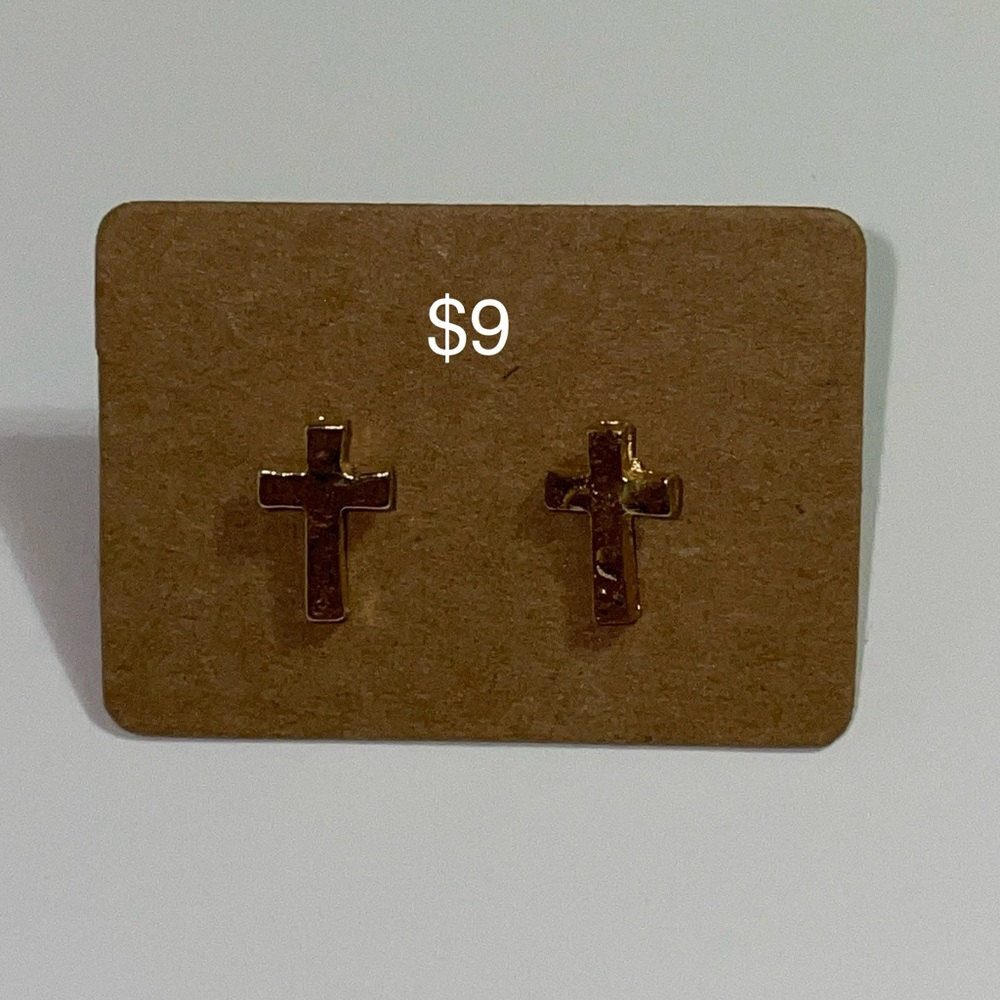 Gold Cross Stud Earrings